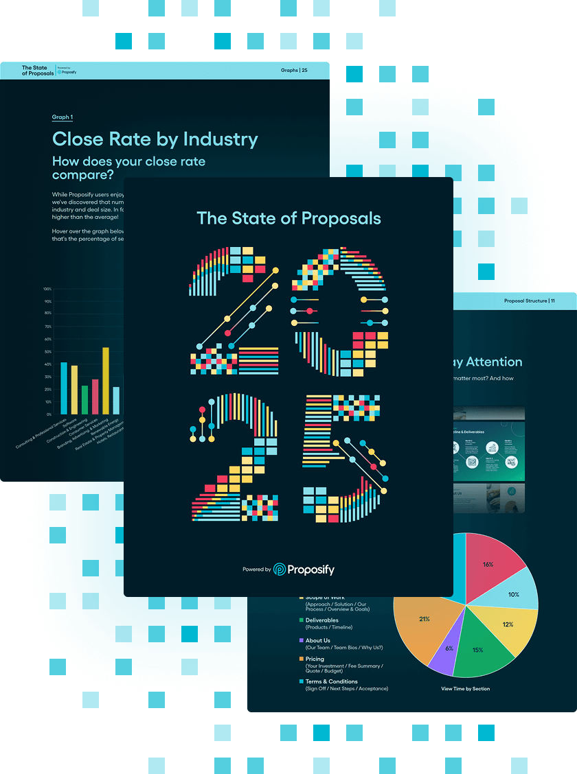 Preview of three pages from the PDF version of the 2025 State of Proposals report.